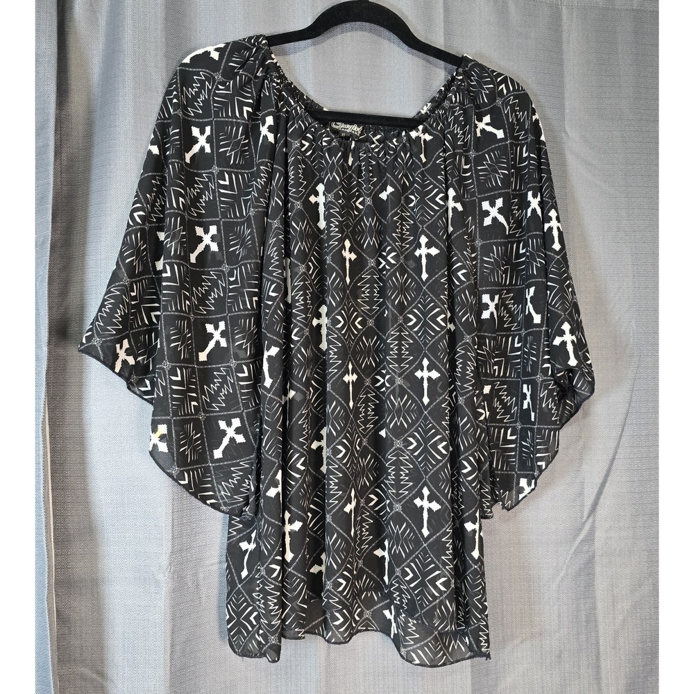 Cowgirl Hardware Black White Geometric Pullover Blouse Women's XL